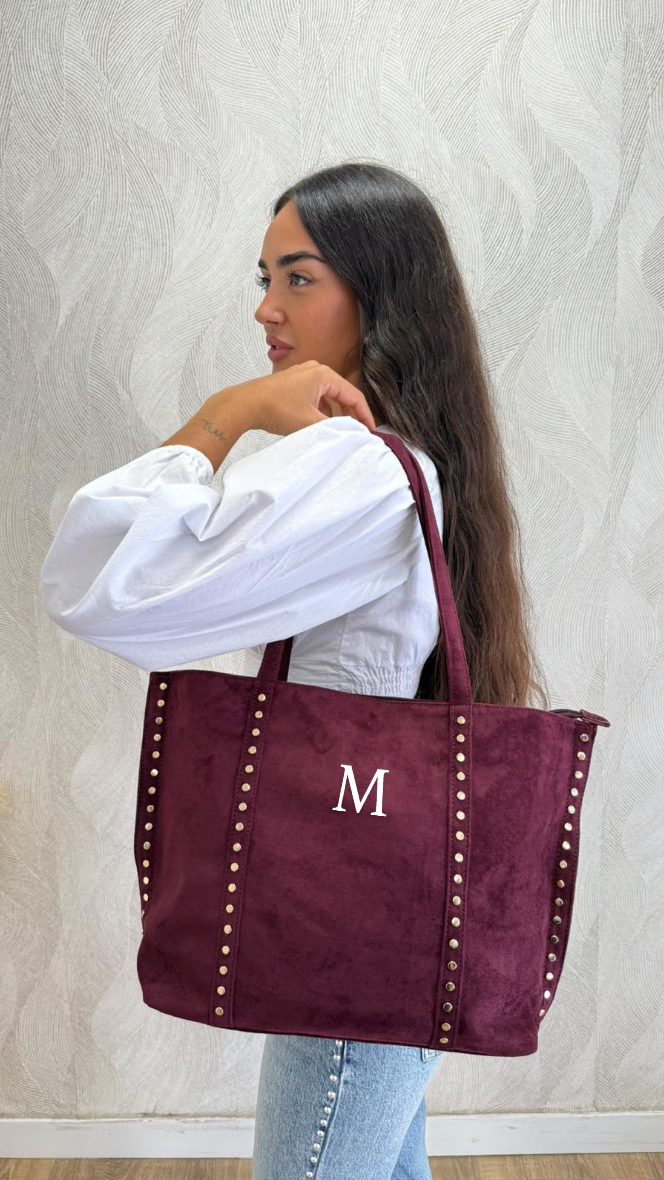 Bolso ante tachuelas personalizable burdeos - Imagen 2