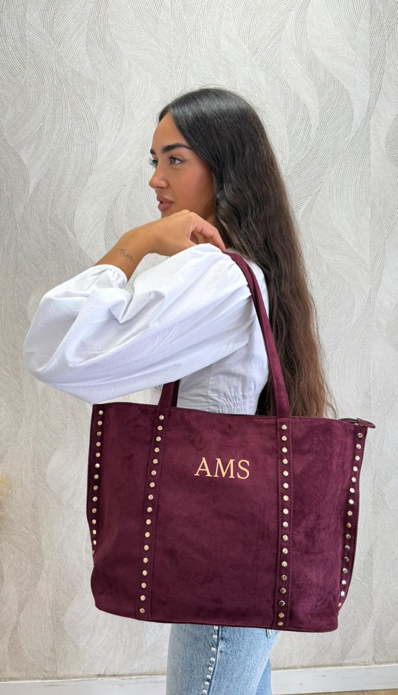 Bolso ante tachuelas personalizable burdeos