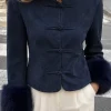 Chaqueta ante alamares pelo marino