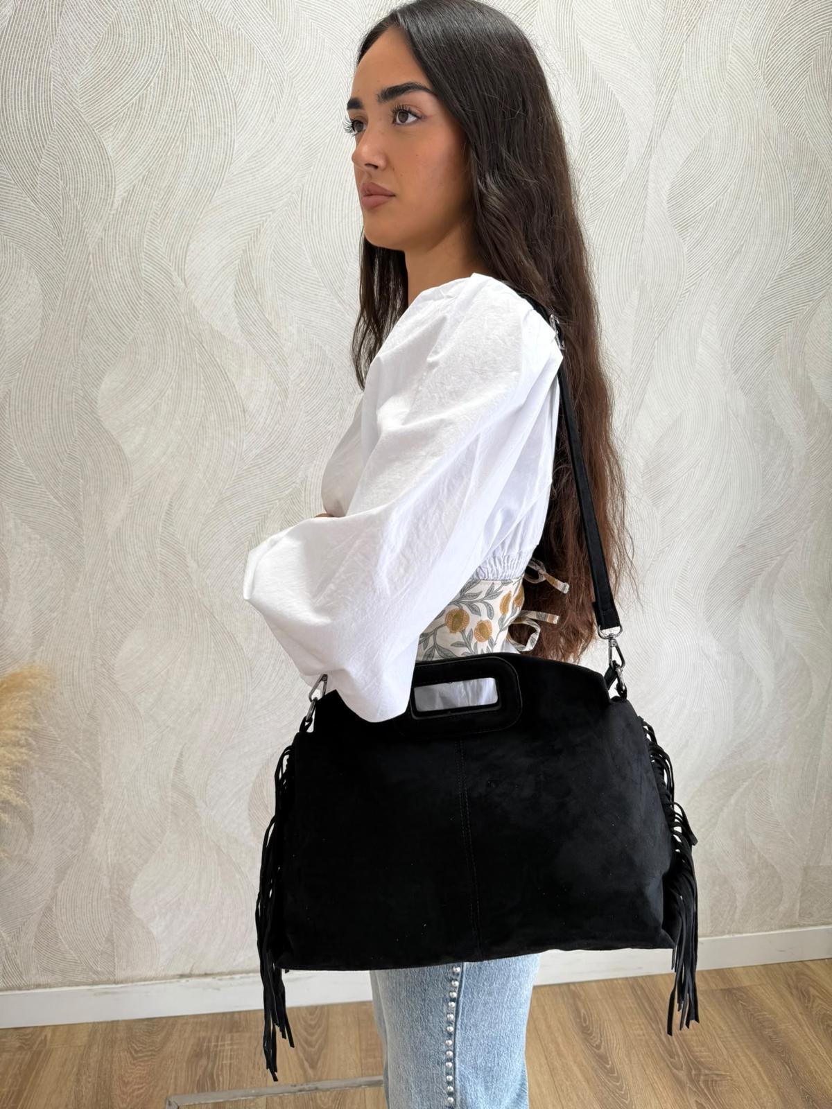 Bolso ante flecos grande negro