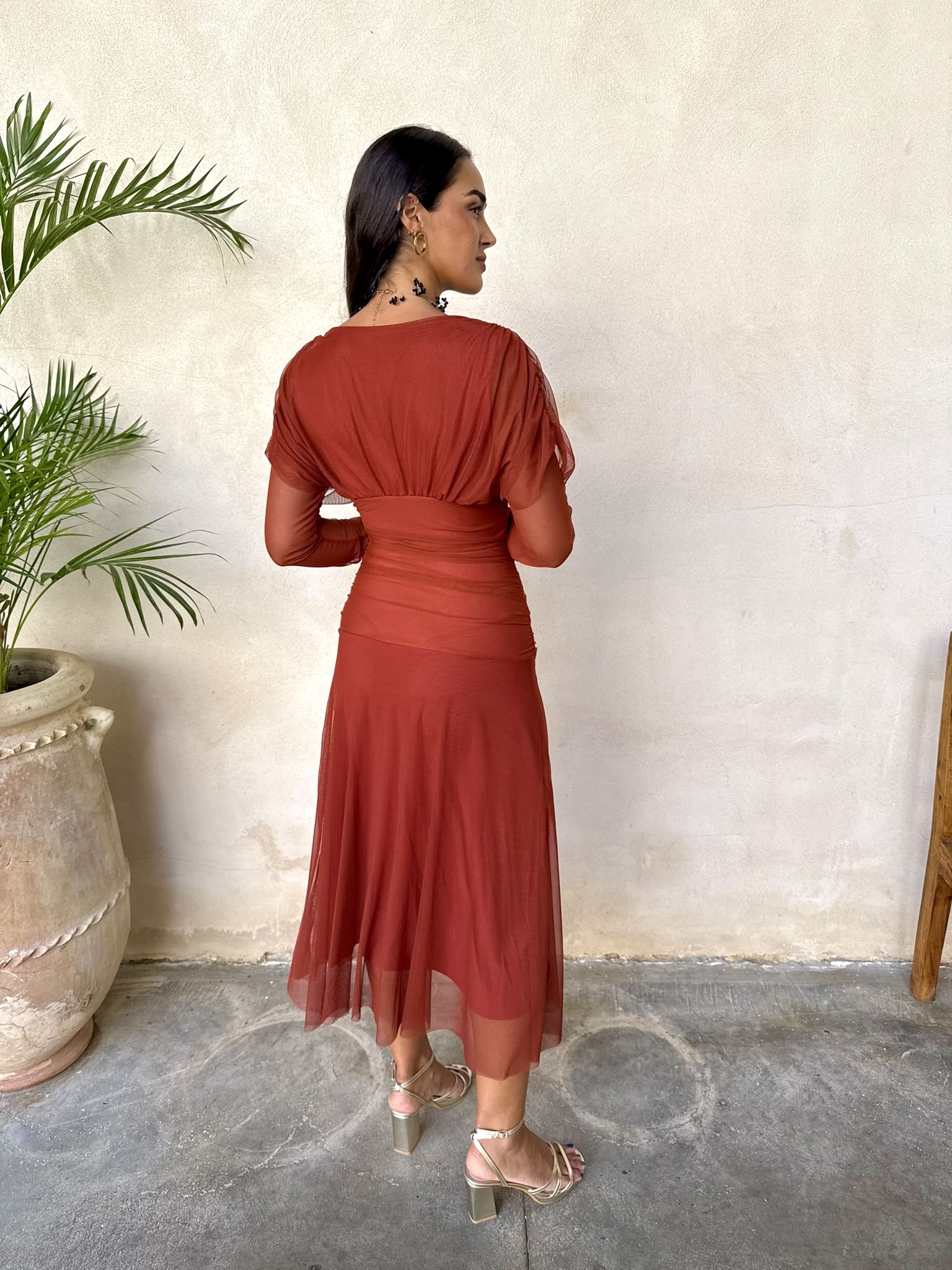 Vestido midi tul teja - Imagen 4