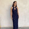 Vestido midi halter encaje azul marino - Imagen 2