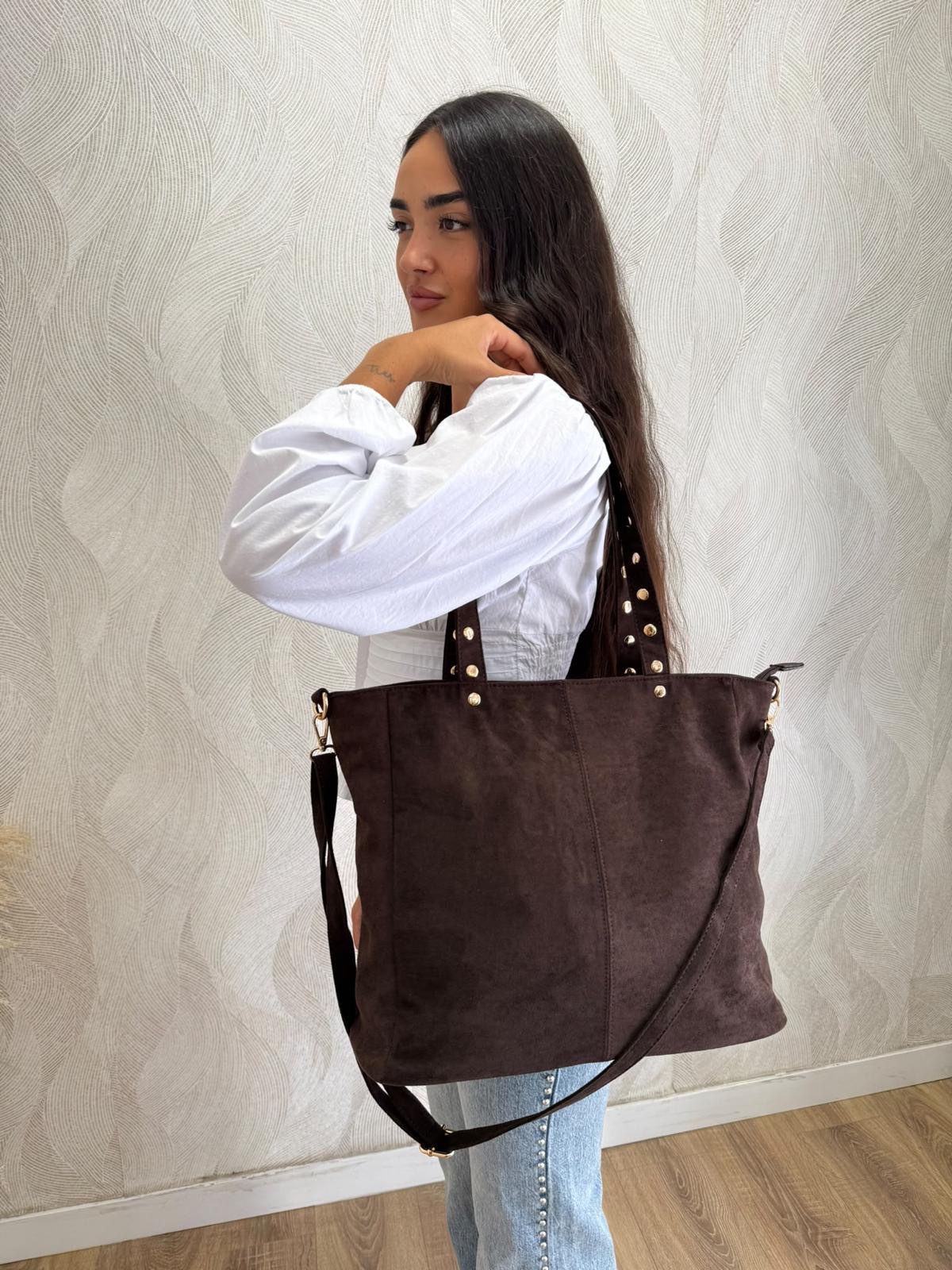 Bolso ante asa tachuelas personalizable marrón - Imagen 3