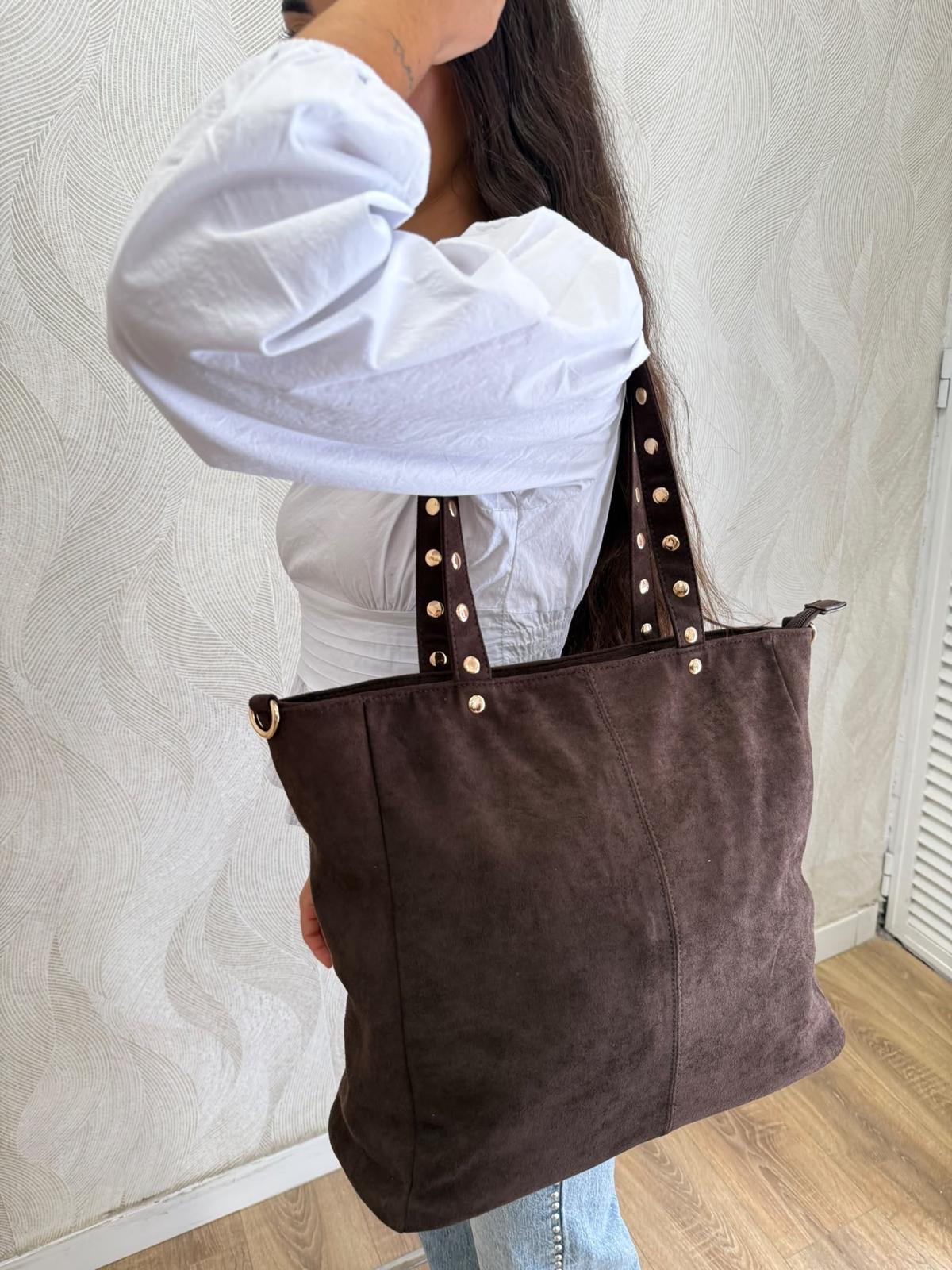 Bolso ante asa tachuelas personalizable marrón - Imagen 4