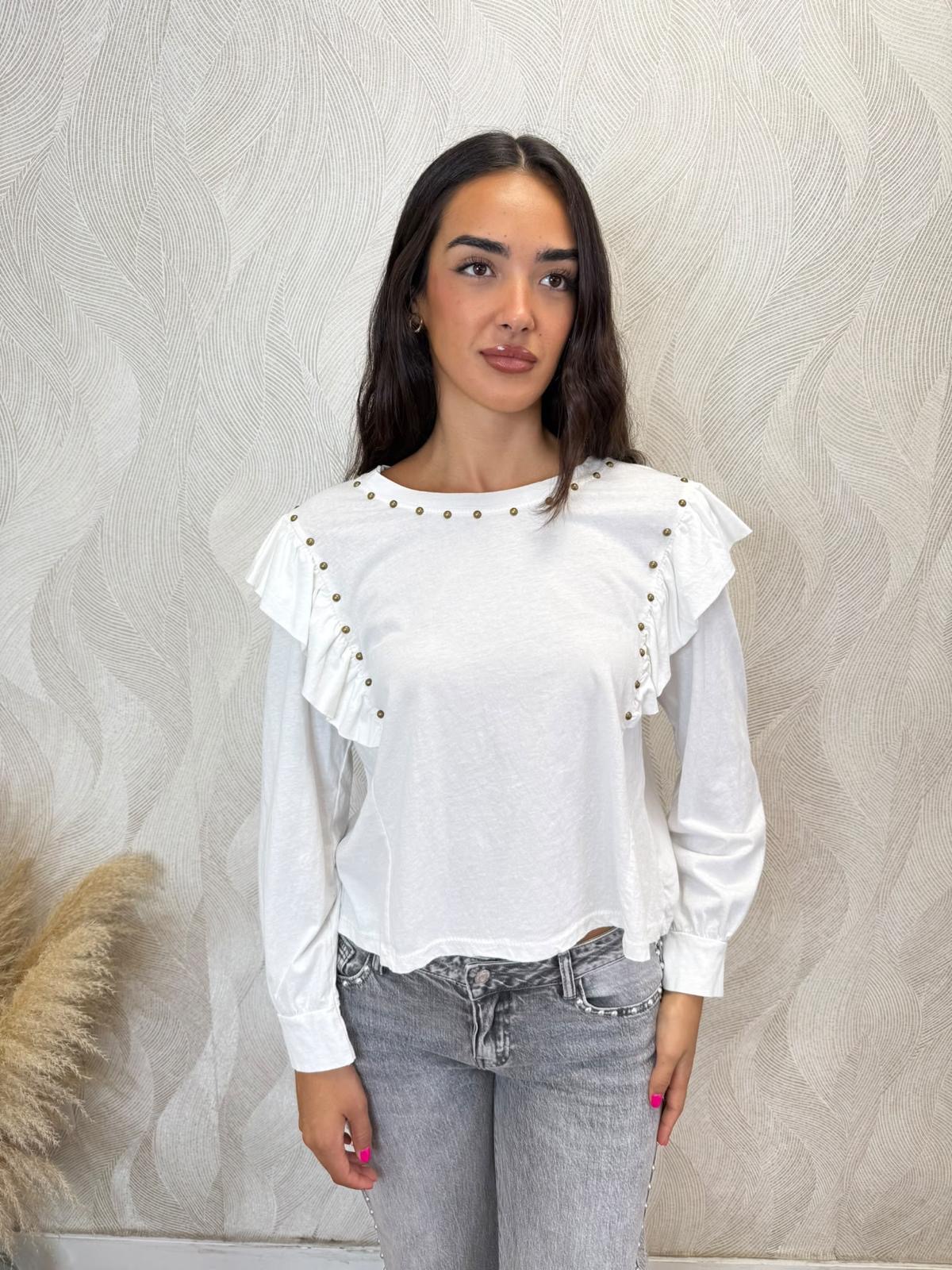 Camiseta tachuelas volantes blanco