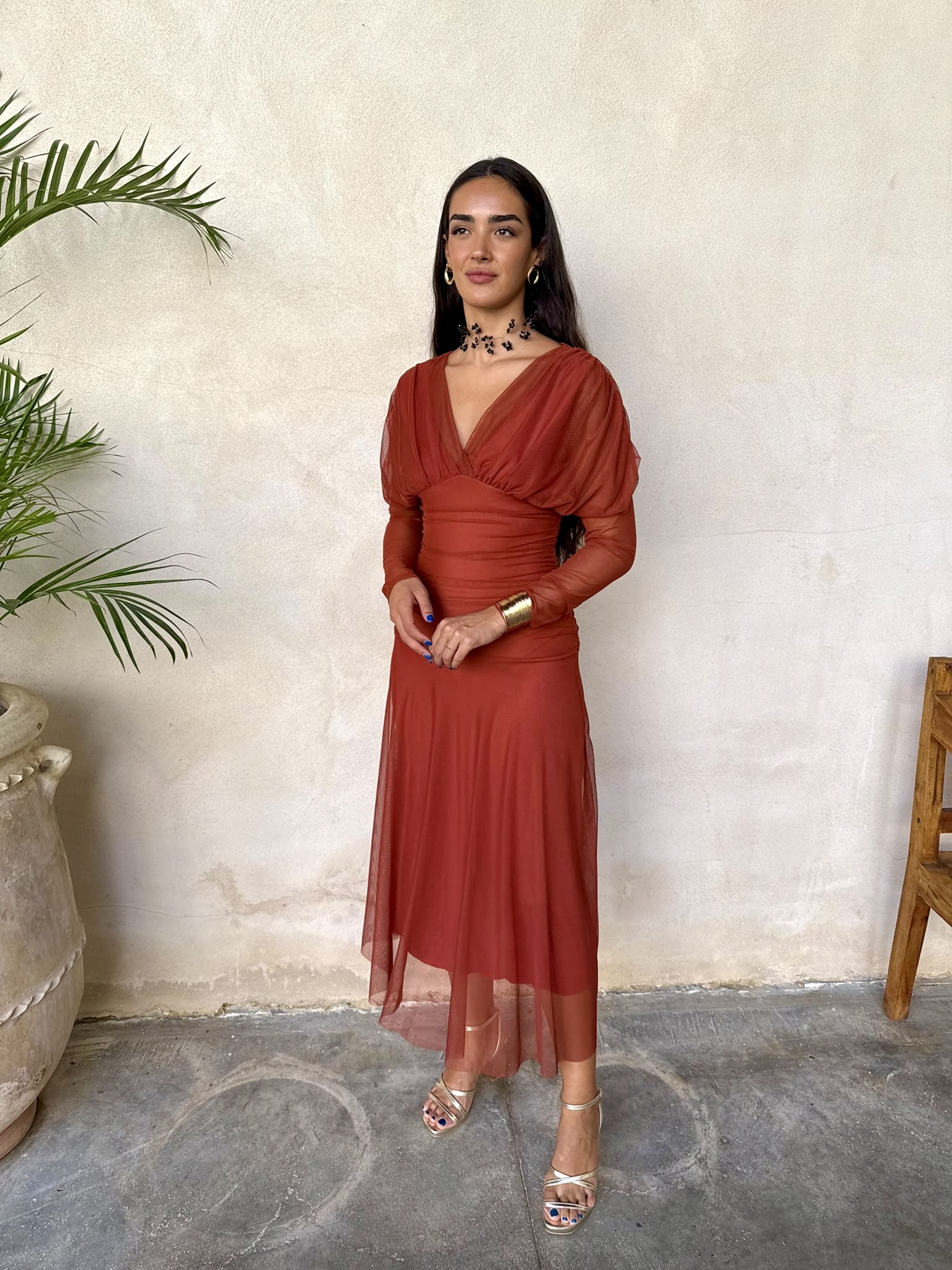 Vestido midi tul teja - Imagen 5