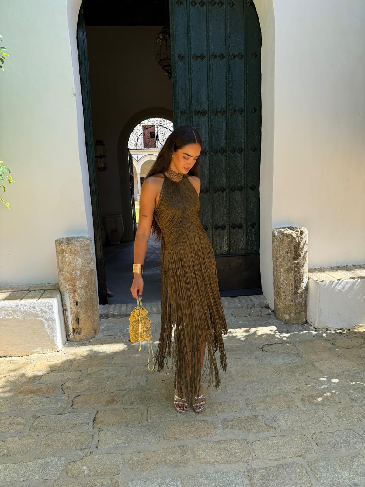 Vestido bandage flecos kaki - Imagen 4