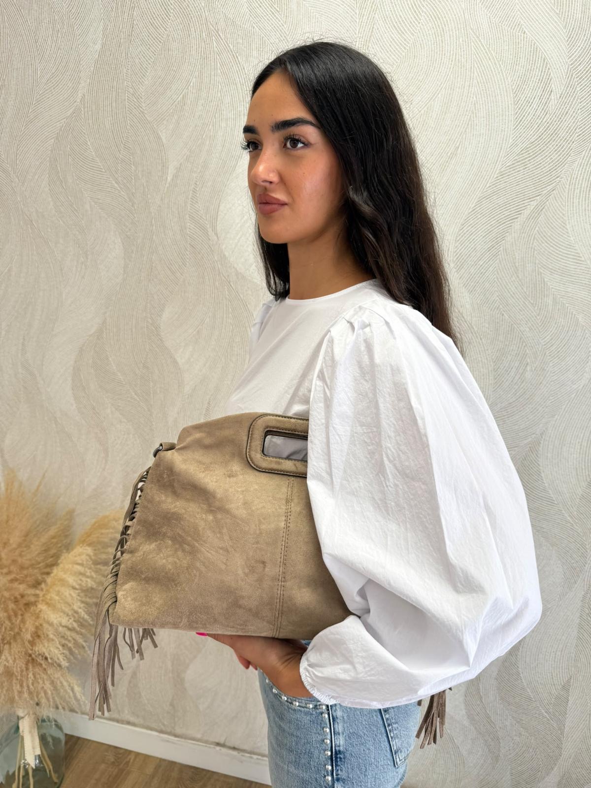 Alternative view of Bolso ante flecos grande beige
