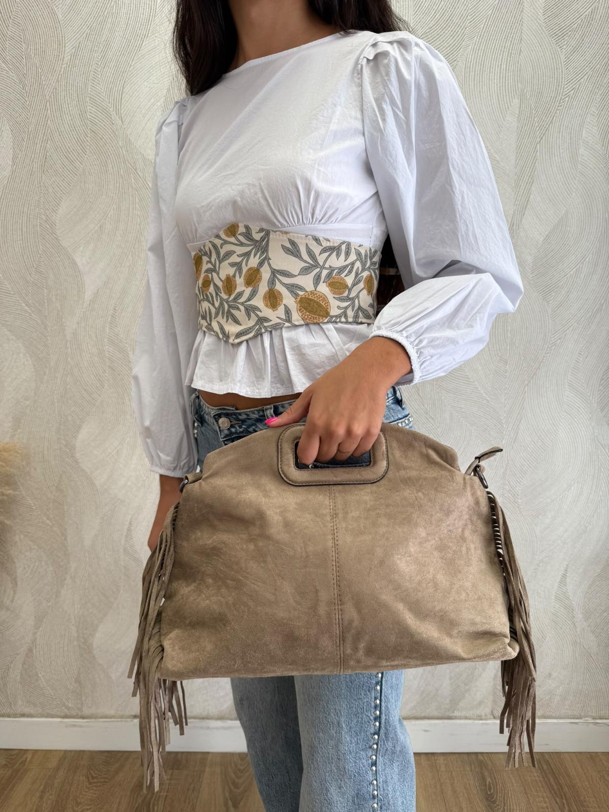Bolso ante flecos grande beige
