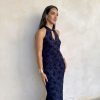 Vestido midi halter encaje azul marino - Imagen 4