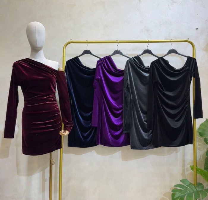 Vestido terciopelo asimetrico colores