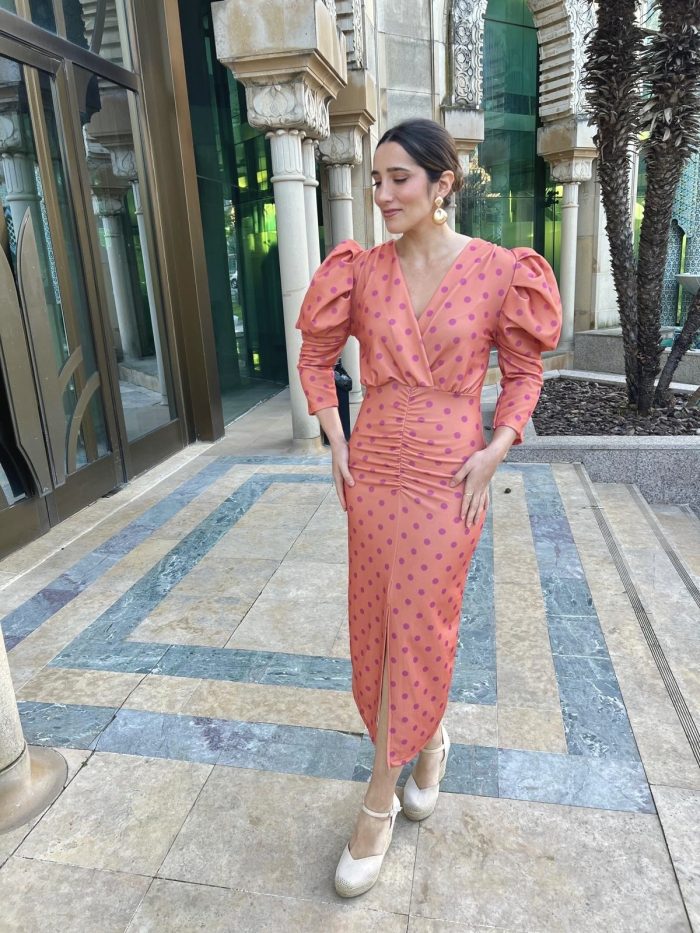 Vestido mangas farol lunares
