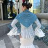 Mantoncillo seda bordado liso turquesa