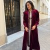 Kaftan terciopelo manga larga burdeos
