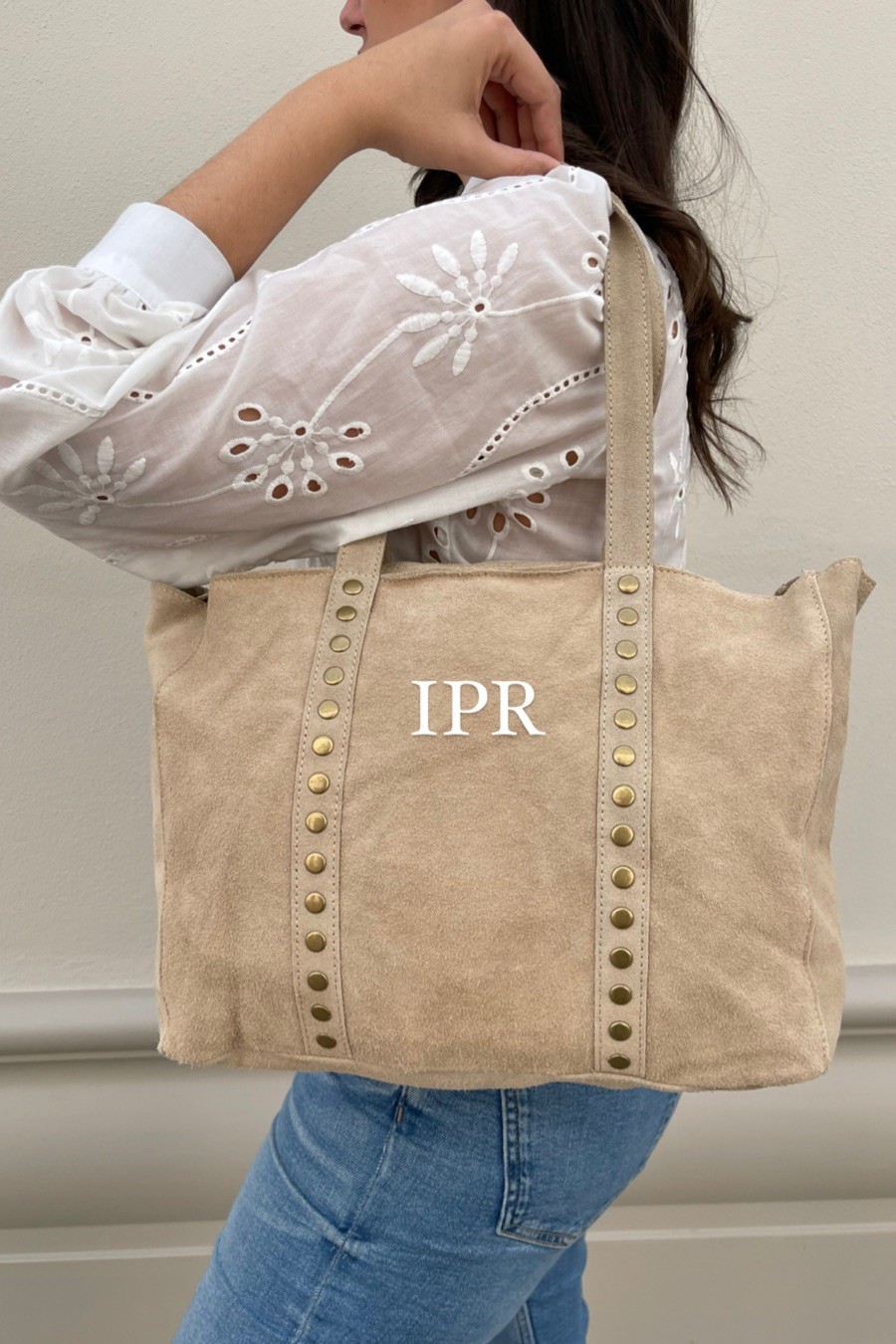 Bolso leather tachuelas beige