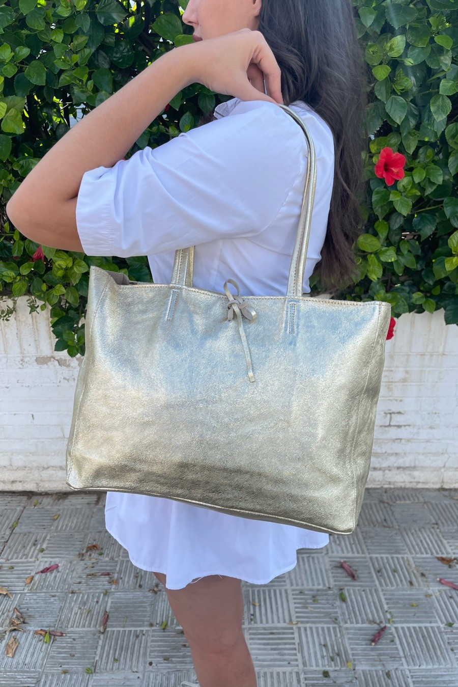 Bolso totte leather dorado personalizado